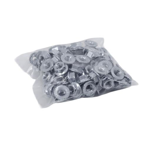 100-pakning flensmutter (riflet) - M8